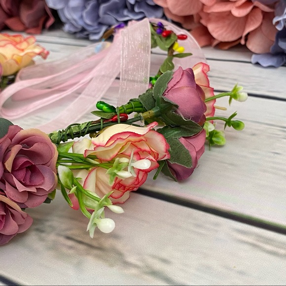 Bohemian Pink & Purple Rose Crown Hair Wreath - Picture 10 of 12